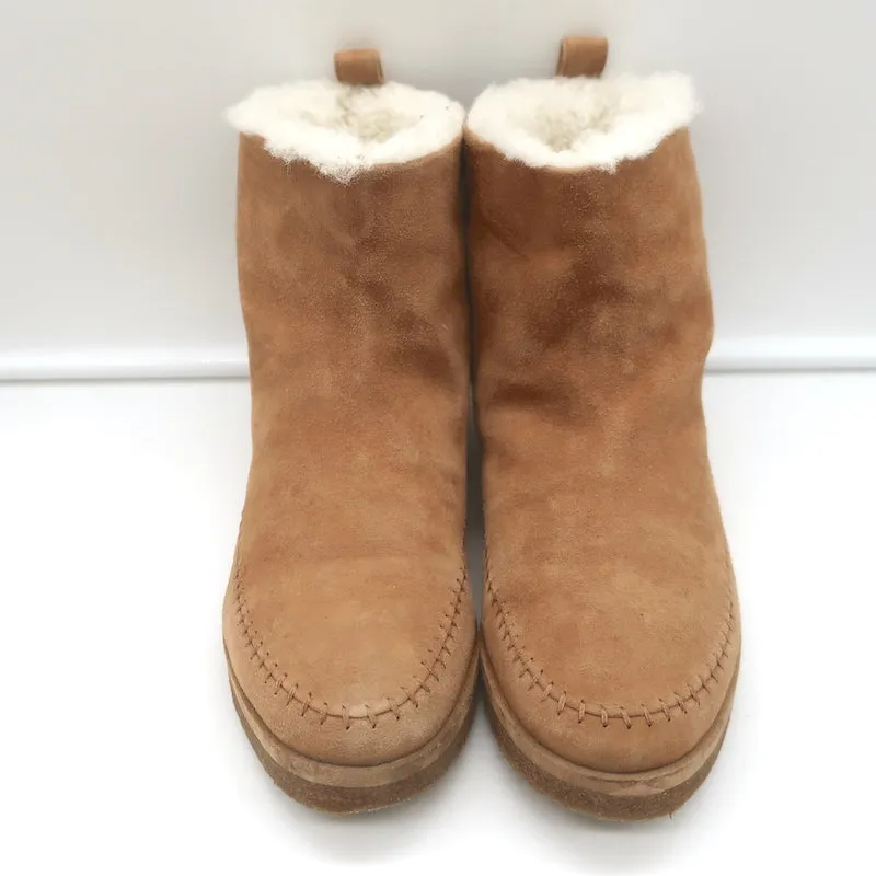 Jenni Kayne Shearling Mokassin Stiefel Braun Wildleder Größe 37 Flache Knöchelstiefel