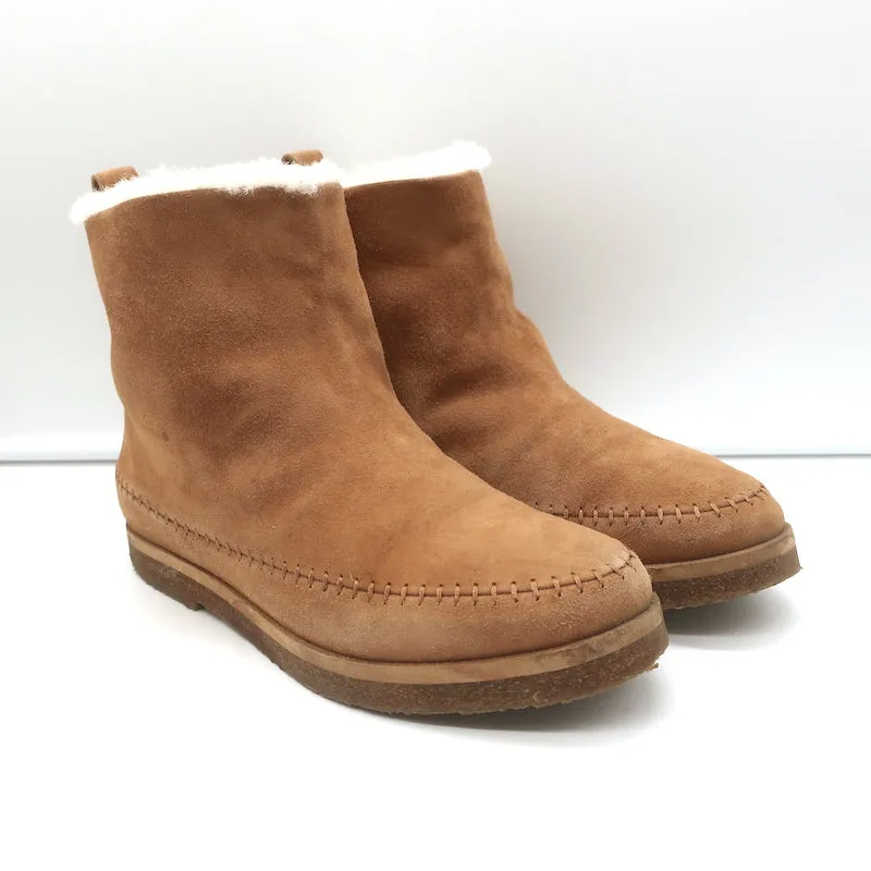 Jenni Kayne Shearling Mokassin Stiefel Braun Wildleder Größe 37 Flache Knöchelstiefel