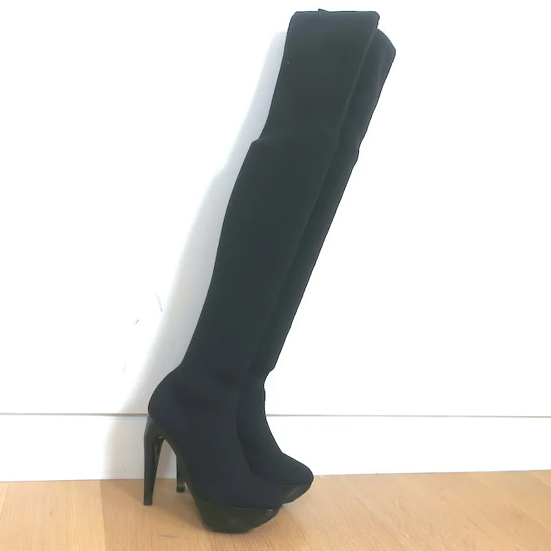 Jil Sander Platform Stiefeletten mit Oberschenkellänge Schwarz Elastische Strickgröße 37