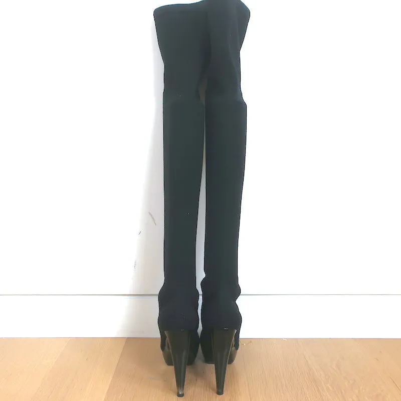 Jil Sander Platform Stiefeletten mit Oberschenkellänge Schwarz Elastische Strickgröße 37
