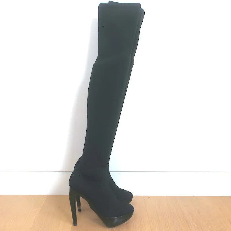 Jil Sander Platform Stiefeletten mit Oberschenkellänge Schwarz Elastische Strickgröße 37