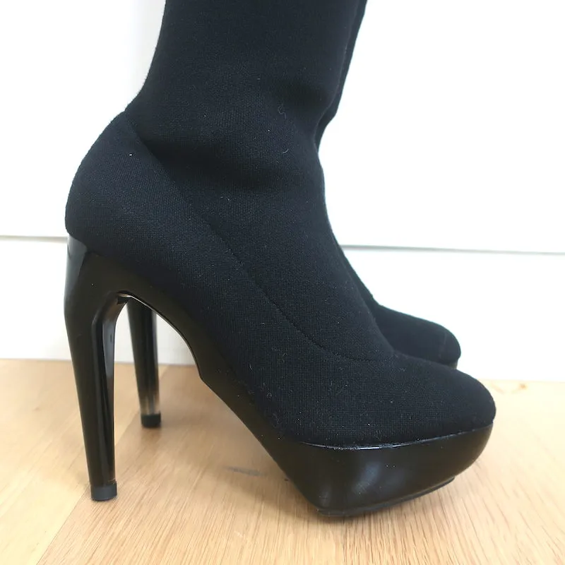 Jil Sander Platform Stiefeletten mit Oberschenkellänge Schwarz Elastische Strickgröße 37