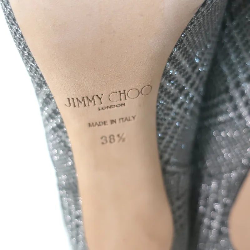Jimmy Choo Mavis 100 Glitzer-Stiefel Hoch Silber Prince Of Wales Check Größe 38.5