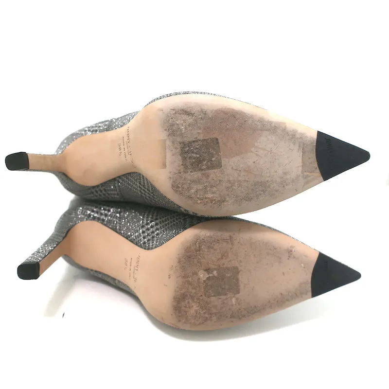 Jimmy Choo Mavis 100 Glitzer-Stiefel Hoch Silber Prince Of Wales Check Größe 38.5