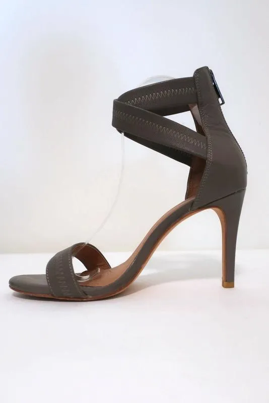 Joie Sandalen Elaine Grau Kreuzriemen Elastisch & Leder Größe 38.5 Offene Zehen Absatz