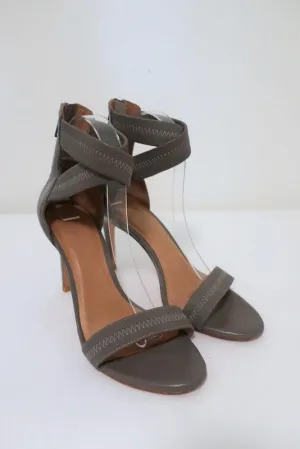 Joie Sandalen Elaine Grau Kreuzriemen Elastisch & Leder Größe 38.5 Offene Zehen Absatz