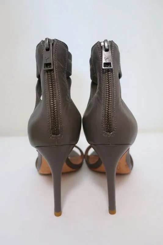 Joie Sandalen Elaine Grau Kreuzriemen Elastisch & Leder Größe 38.5 Offene Zehen Absatz