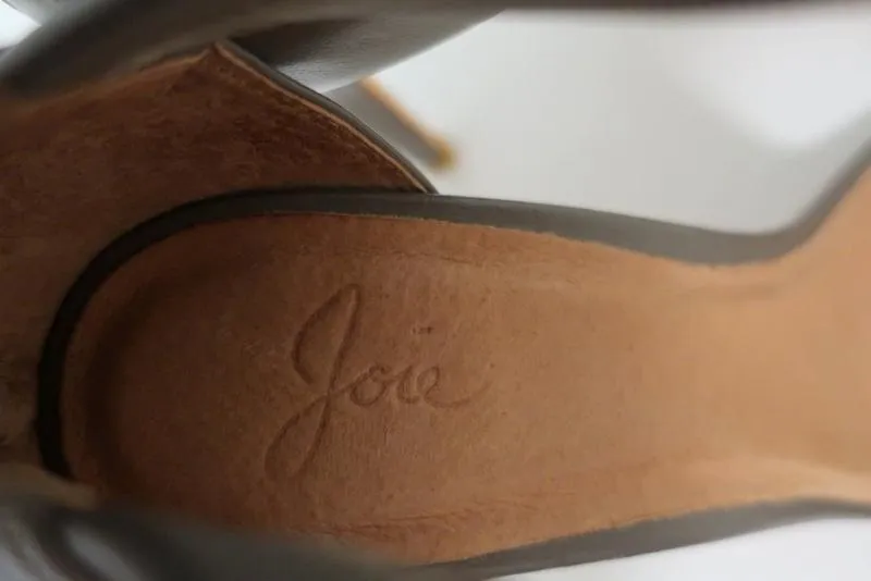 Joie Sandalen Elaine Grau Kreuzriemen Elastisch & Leder Größe 38.5 Offene Zehen Absatz