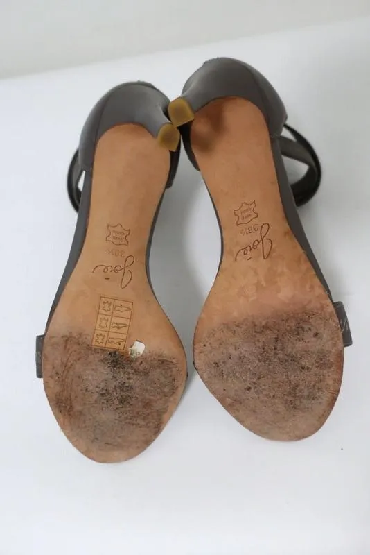 Joie Sandalen Elaine Grau Kreuzriemen Elastisch & Leder Größe 38.5 Offene Zehen Absatz