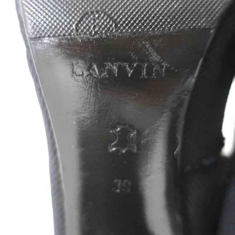 Lanvin Cap Toe Knöpfbare Kniestiefel Schwarz Cord & Leder Größe 39
