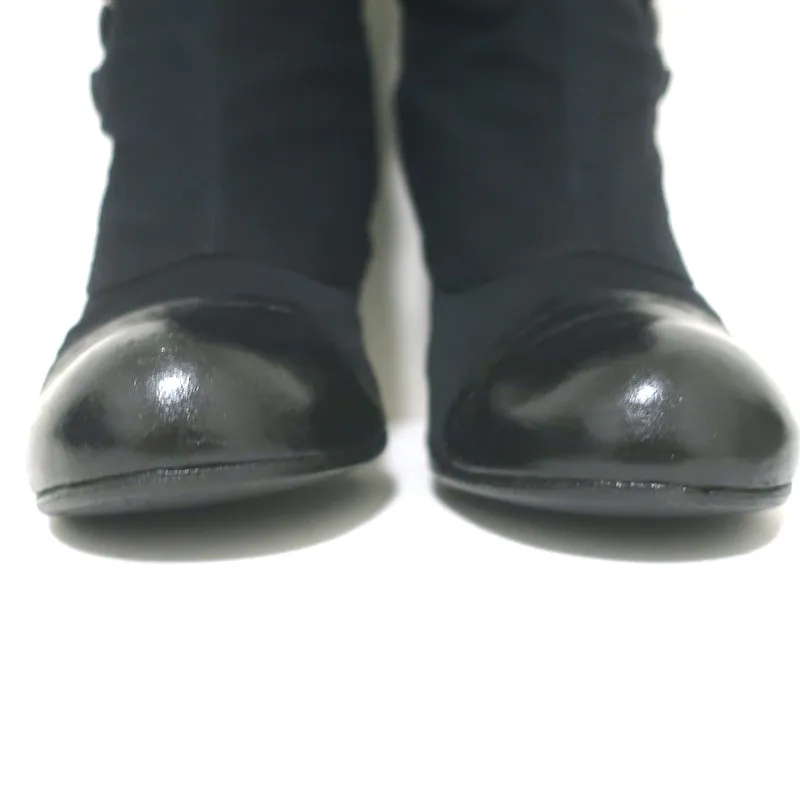 Lanvin Cap Toe Knöpfbare Kniestiefel Schwarz Cord & Leder Größe 39
