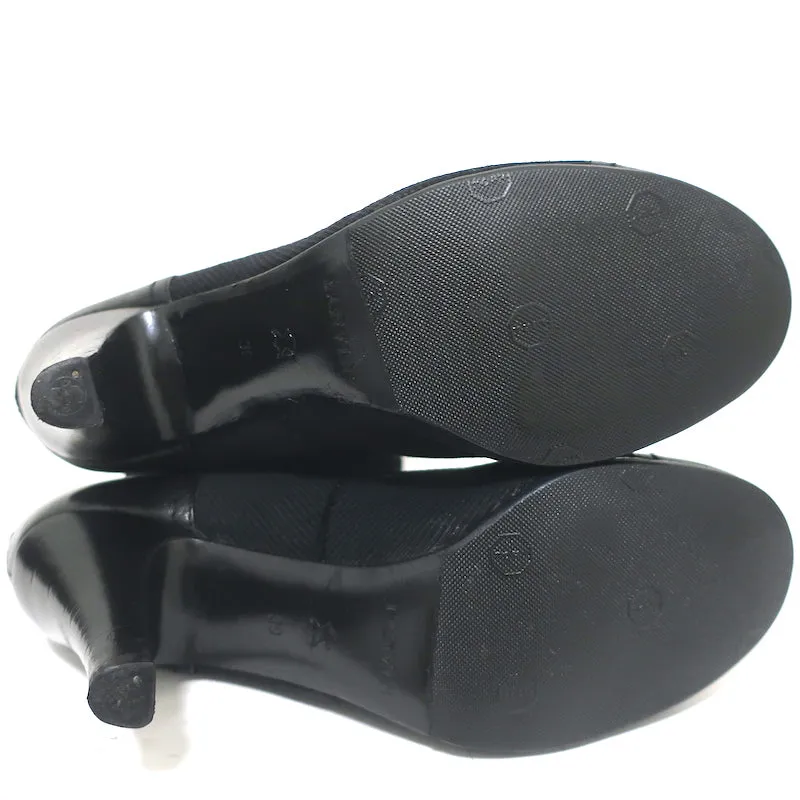 Lanvin Cap Toe Knöpfbare Kniestiefel Schwarz Cord & Leder Größe 39