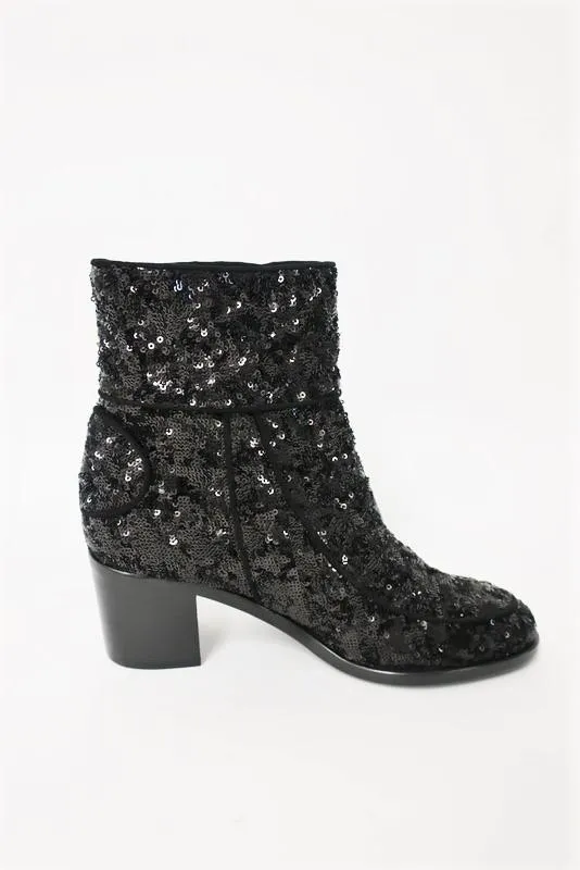 Laurence Dacade Babacar Sequin Stiefel Schwarz Größe 38,5 Doppelschnalle Mittlere Absatz NEU