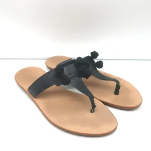 Loeffler Randall Pom Pom Tanga Sandalen Sosie Schwarz Leder Größe 7.5
