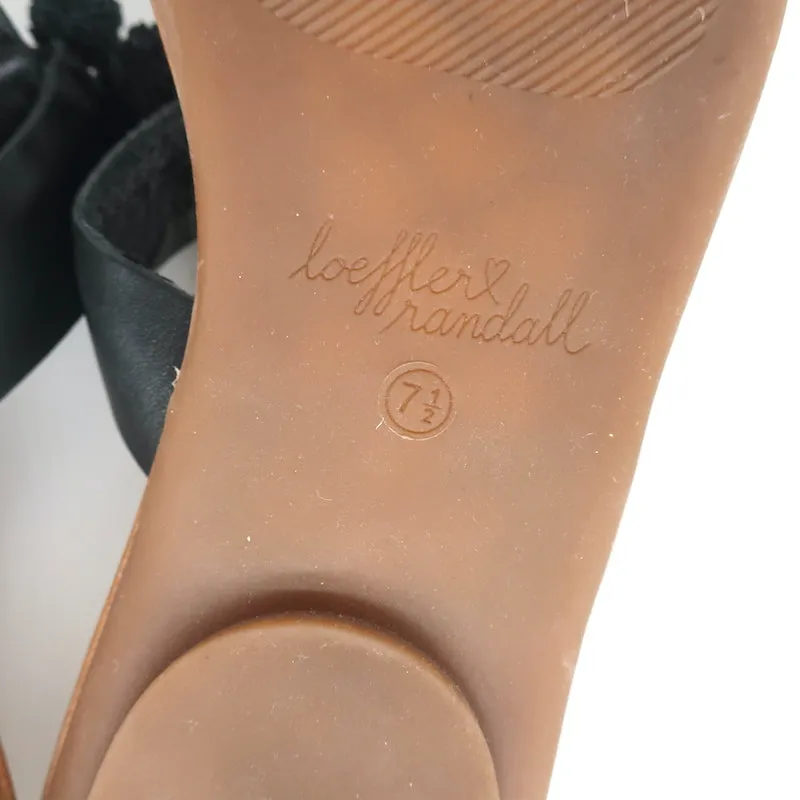 Loeffler Randall Pom Pom Tanga Sandalen Sosie Schwarz Leder Größe 7.5