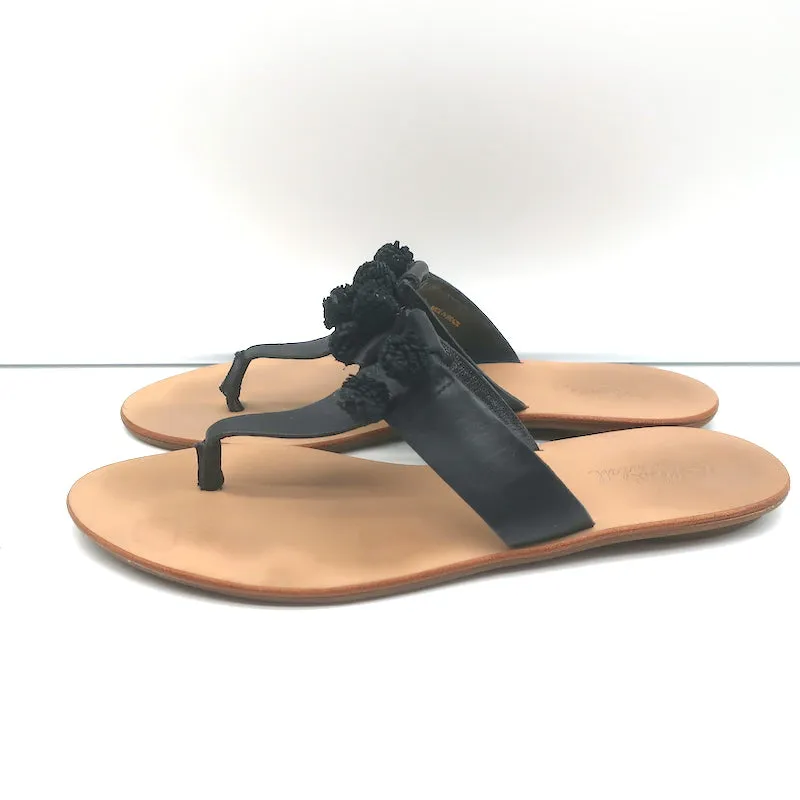 Loeffler Randall Pom Pom Tanga Sandalen Sosie Schwarz Leder Größe 7.5