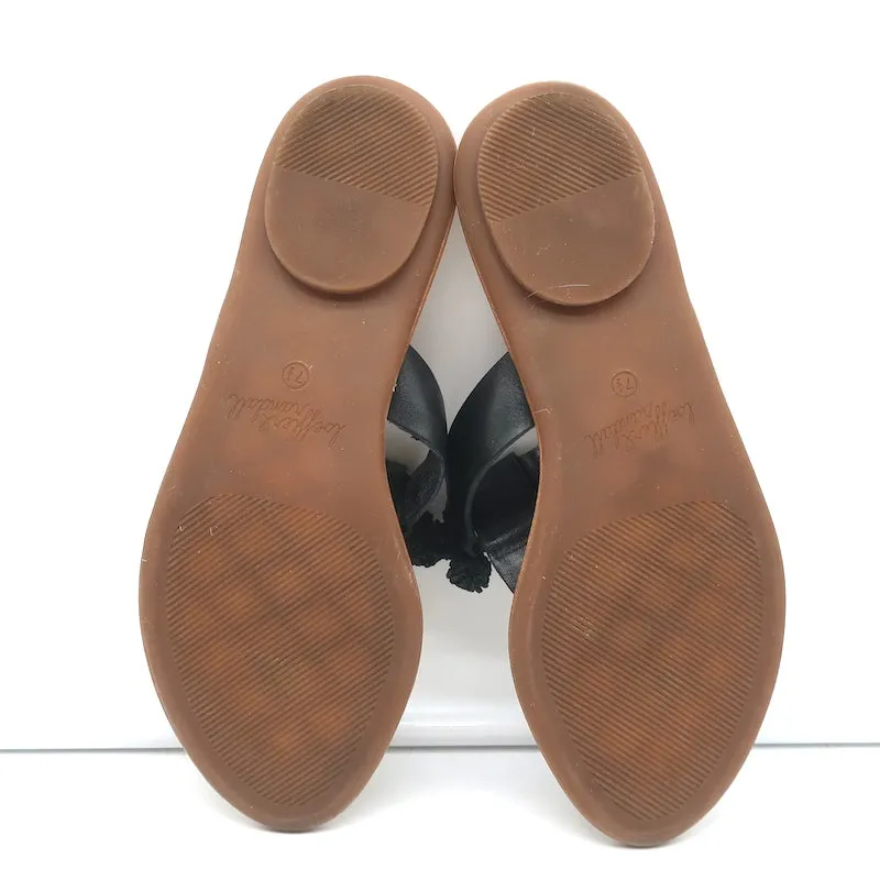 Loeffler Randall Pom Pom Tanga Sandalen Sosie Schwarz Leder Größe 7.5