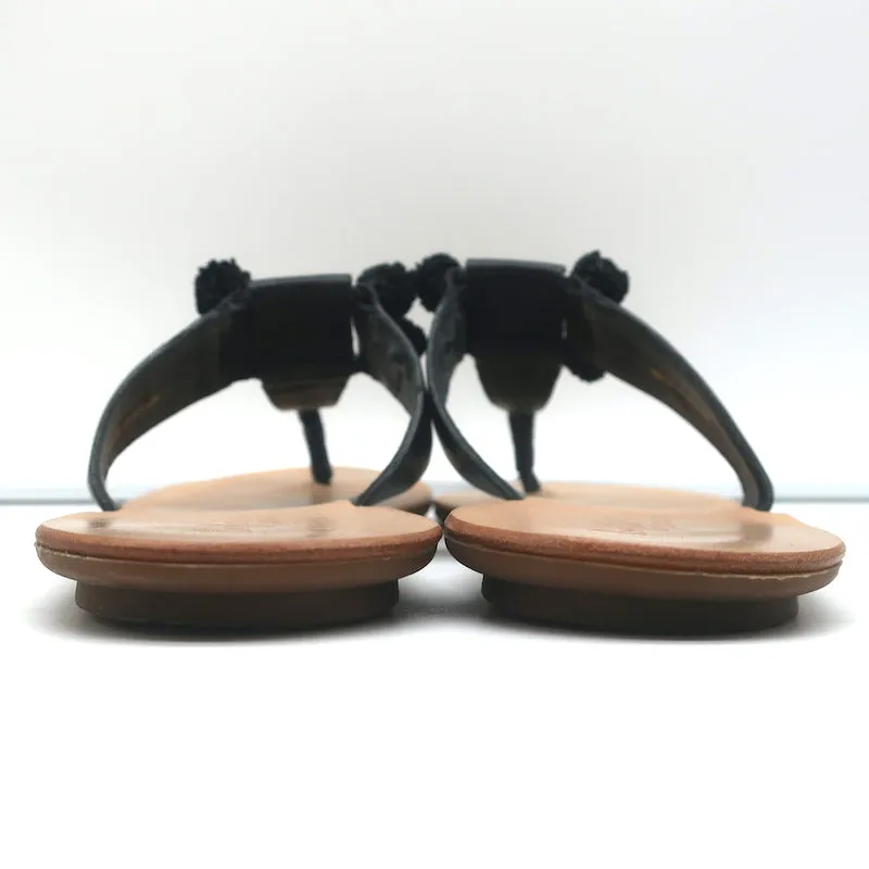 Loeffler Randall Pom Pom Tanga Sandalen Sosie Schwarz Leder Größe 7.5