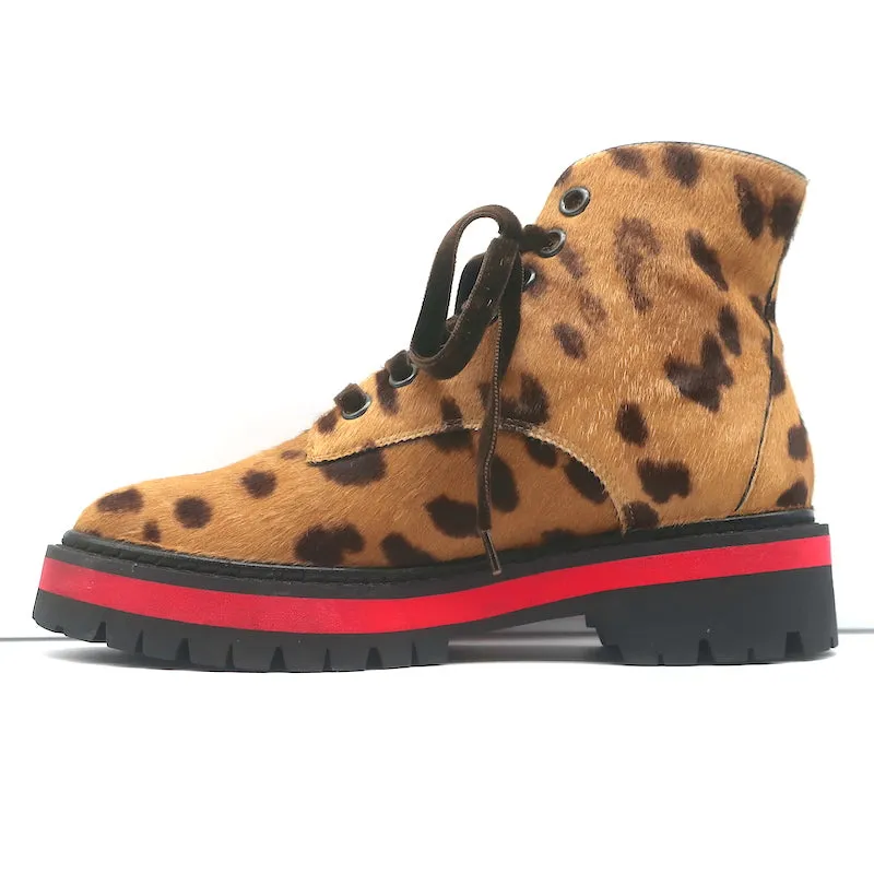 Mr & Mrs Italy Leopardenprint Ponyhaar Combat Boots Größe 37 Schnürbare Knöchelstiefel