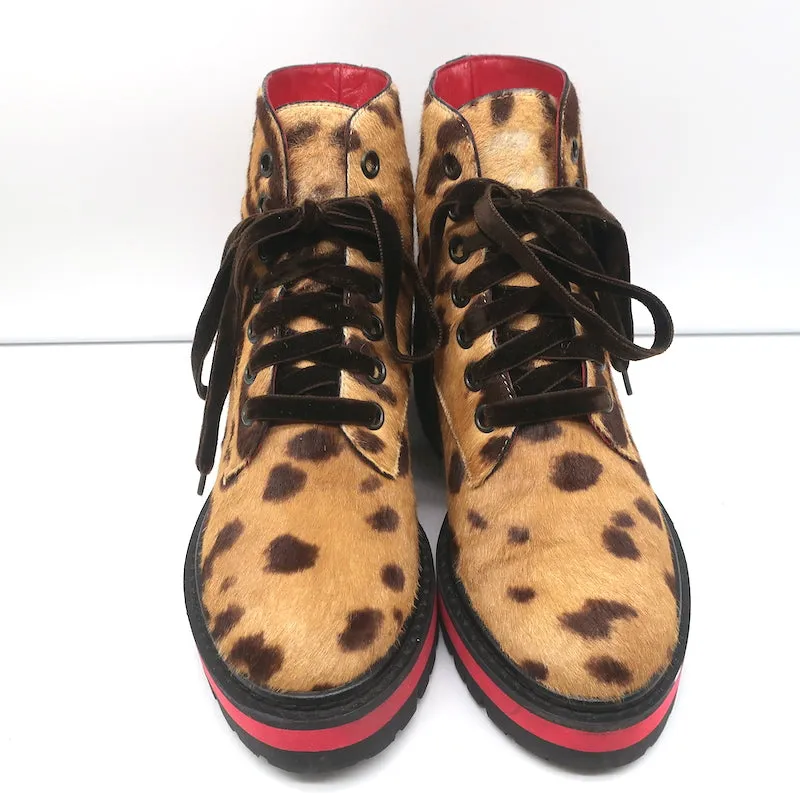 Mr & Mrs Italy Leopardenprint Ponyhaar Combat Boots Größe 37 Schnürbare Knöchelstiefel