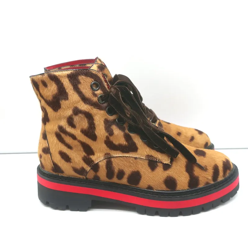 Mr & Mrs Italy Leopardenprint Ponyhaar Combat Boots Größe 37 Schnürbare Knöchelstiefel