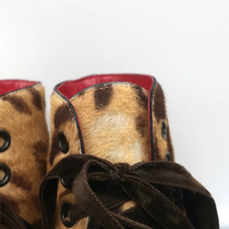 Mr & Mrs Italy Leopardenprint Ponyhaar Combat Boots Größe 37 Schnürbare Knöchelstiefel