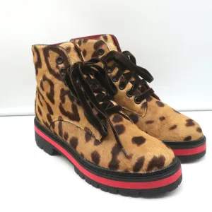 Mr & Mrs Italy Leopardenprint Ponyhaar Combat Boots Größe 37 Schnürbare Knöchelstiefel