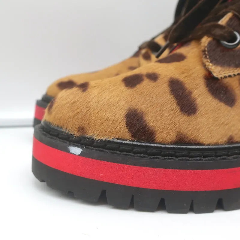 Mr & Mrs Italy Leopardenprint Ponyhaar Combat Boots Größe 37 Schnürbare Knöchelstiefel