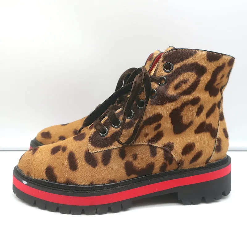 Mr & Mrs Italy Leopardenprint Ponyhaar Combat Boots Größe 37 Schnürbare Knöchelstiefel