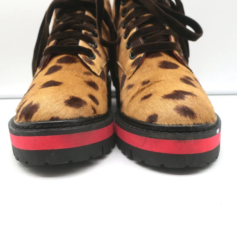 Mr & Mrs Italy Leopardenprint Ponyhaar Combat Boots Größe 37 Schnürbare Knöchelstiefel