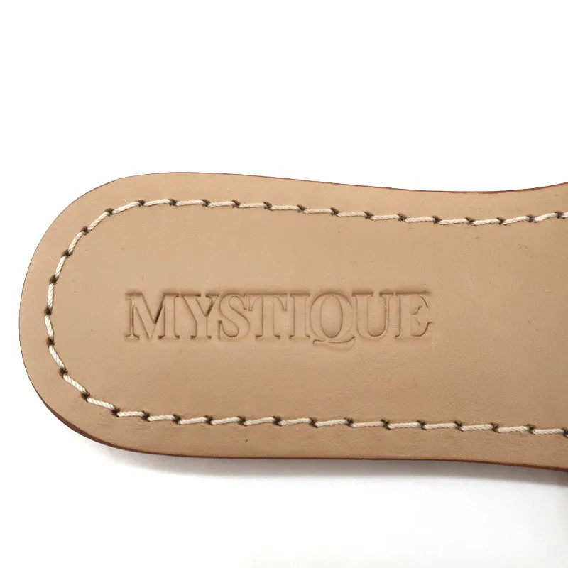 Mystique Muschel-verziertes Fransen-Slide-Sandalen Beige Wildleder Größe 7 NEU