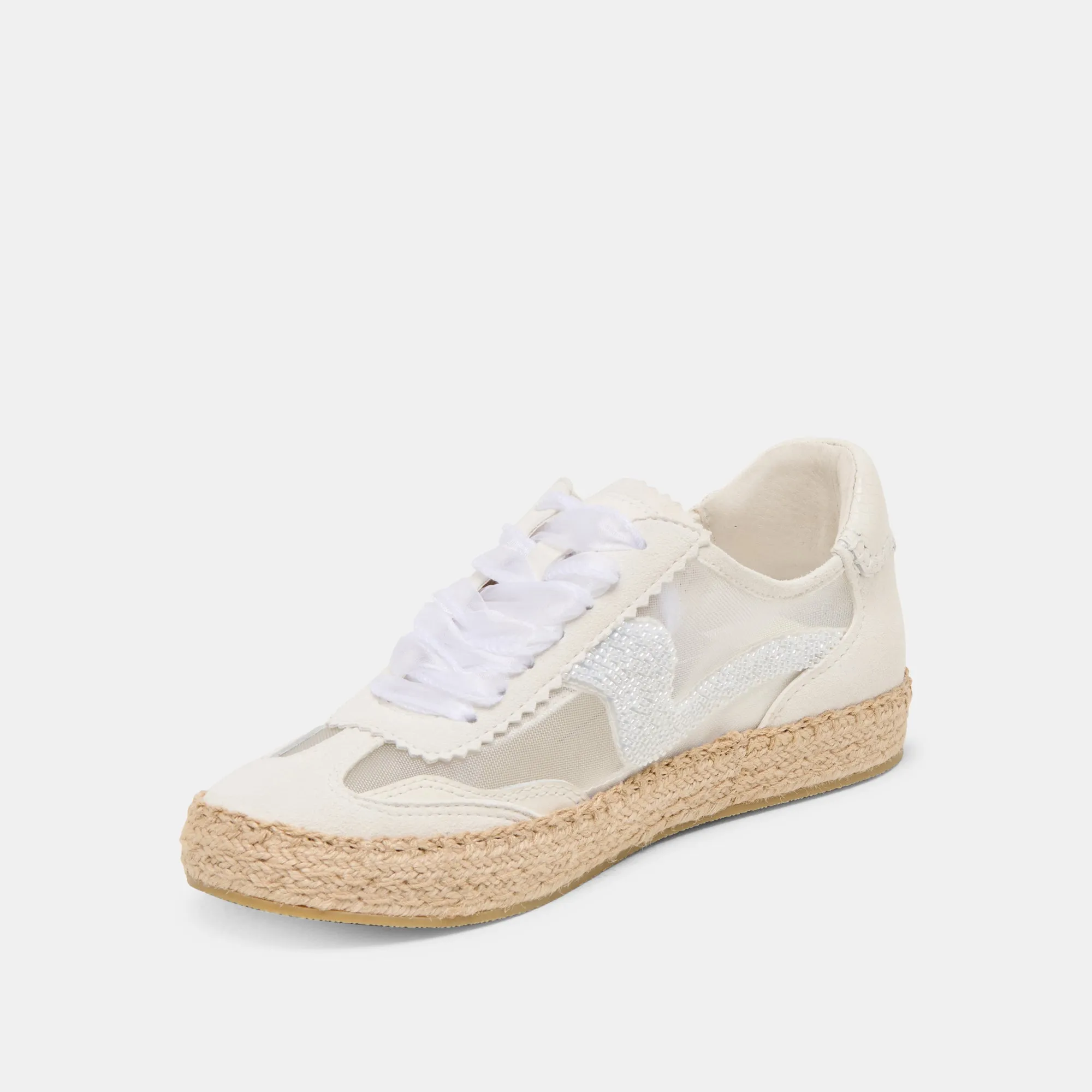 HINWEIS ESPADRILLE PERLEN SNEAKER WEIßES MESH
