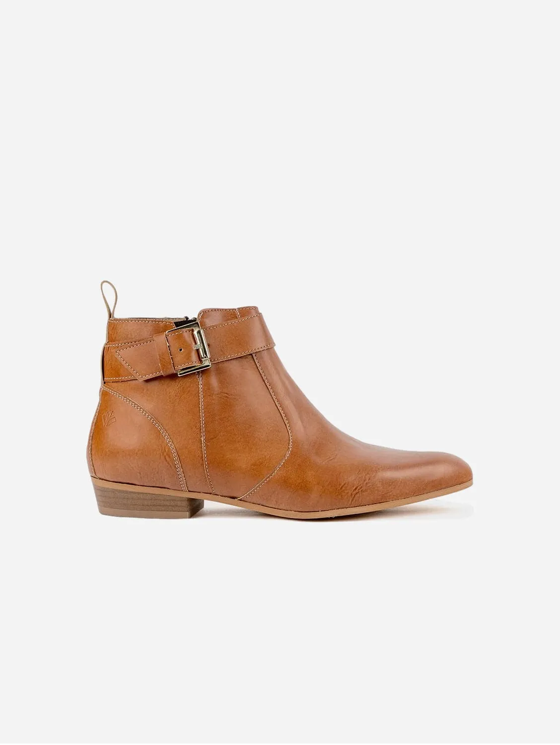 Olympe Damen-Vegane-Leder-Schnallenstiefel | Kamel