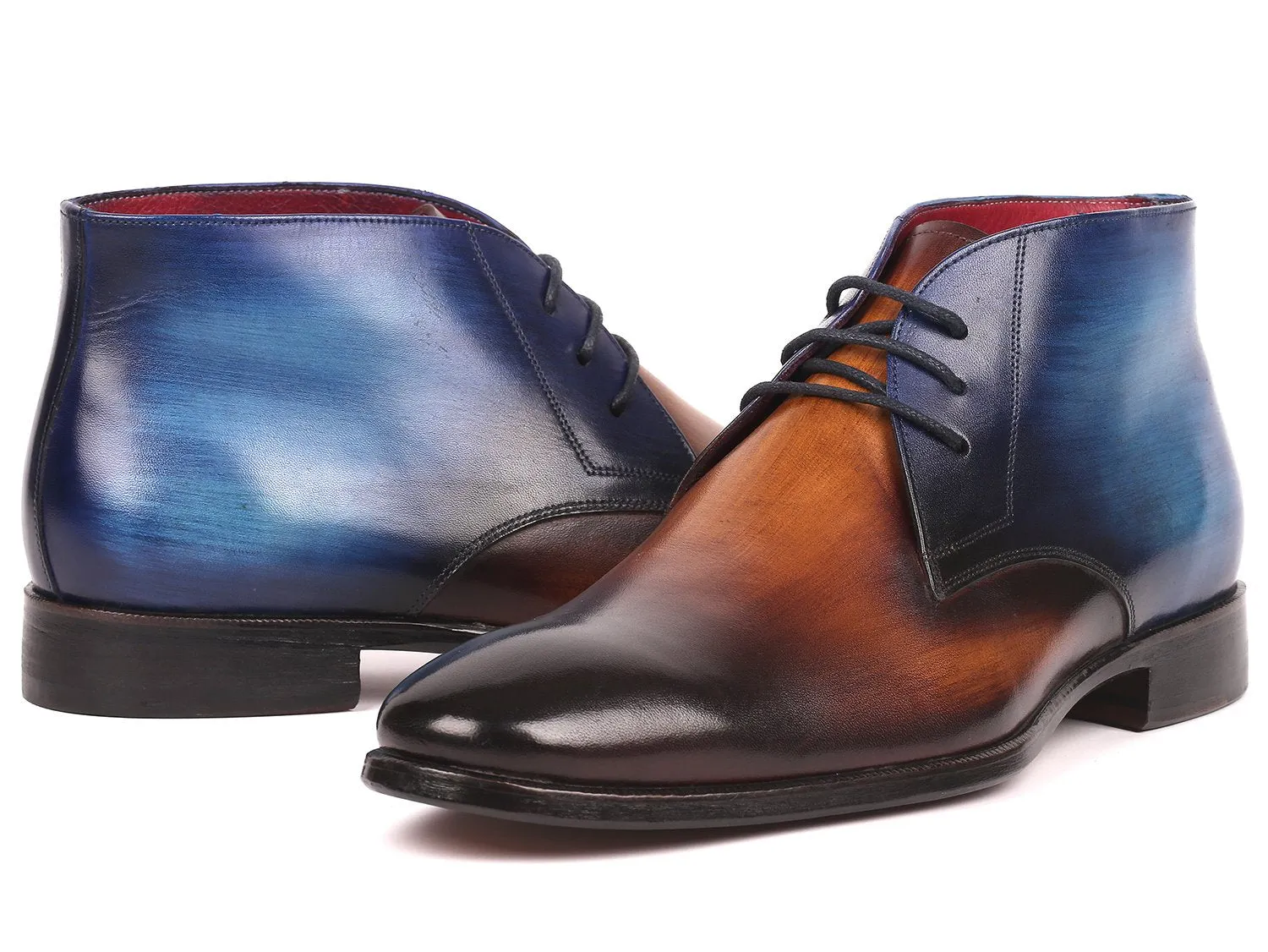Paul Parkman Schuhe Paul Parkman Herren Chukka Stiefel aus Kalbsleder in Braun & Blau