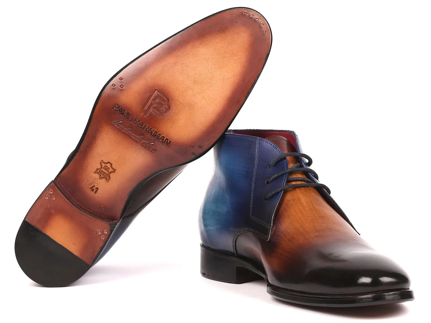 Paul Parkman Schuhe Paul Parkman Herren Chukka Stiefel aus Kalbsleder in Braun & Blau