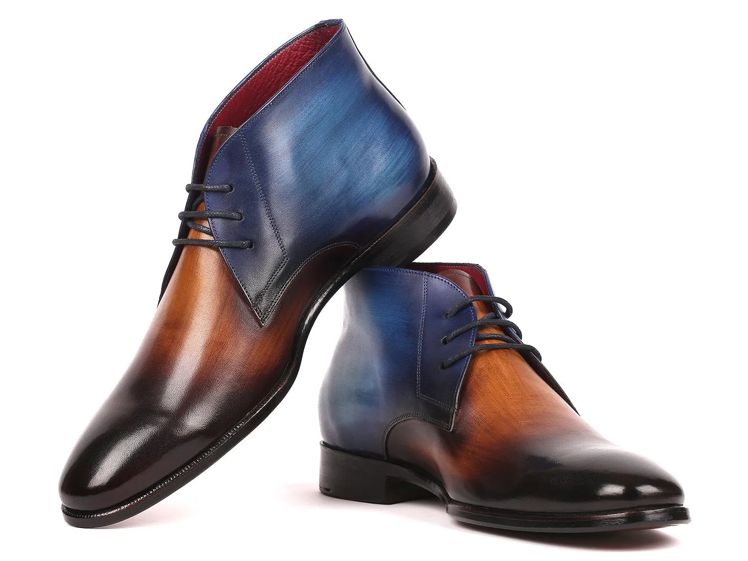 Paul Parkman Schuhe Paul Parkman Herren Chukka Stiefel aus Kalbsleder in Braun & Blau