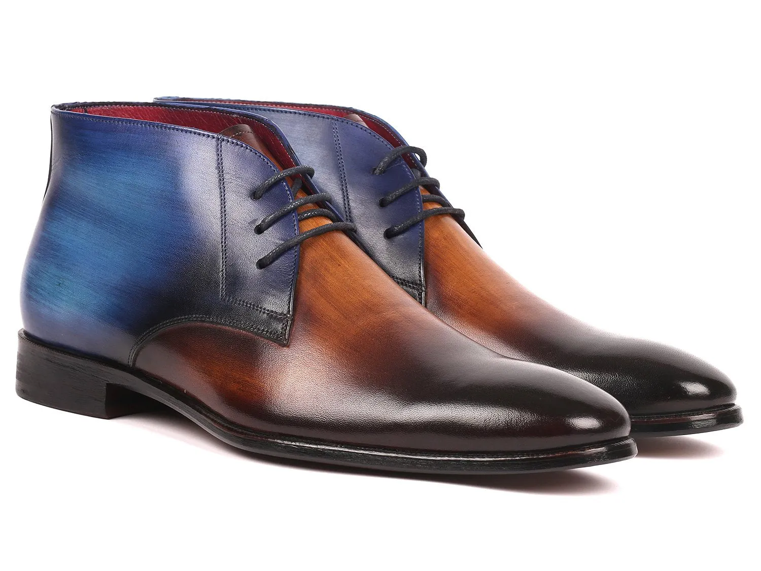 Paul Parkman Schuhe Paul Parkman Herren Chukka Stiefel aus Kalbsleder in Braun & Blau