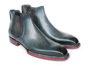 Paul Parkman Schuhe Paul Parkman Herren Norwegische genähte gebürstete Leder Chelsea Stiefel in Blau