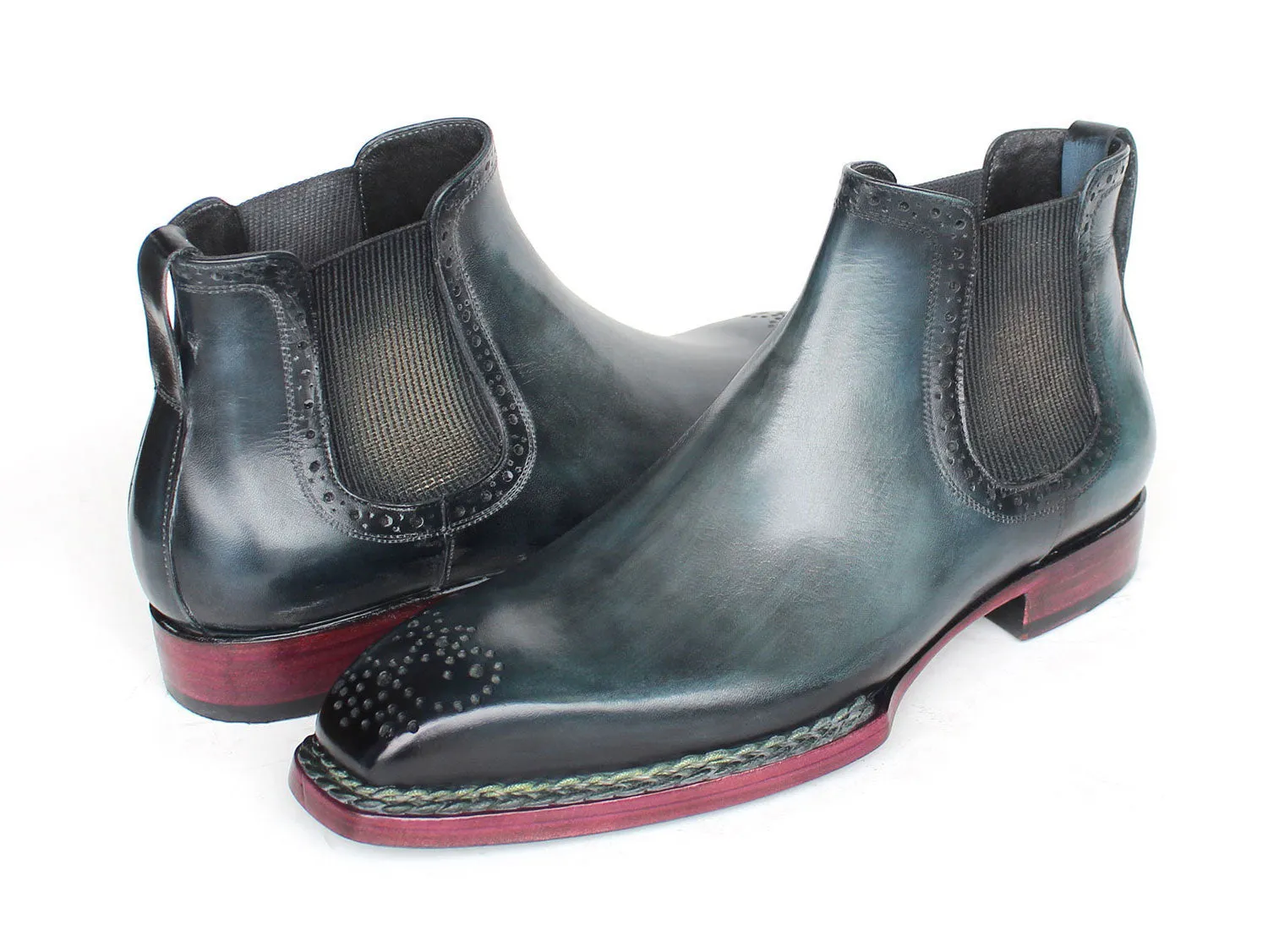 Paul Parkman Schuhe Paul Parkman Herren Norwegische genähte gebürstete Leder Chelsea Stiefel in Blau