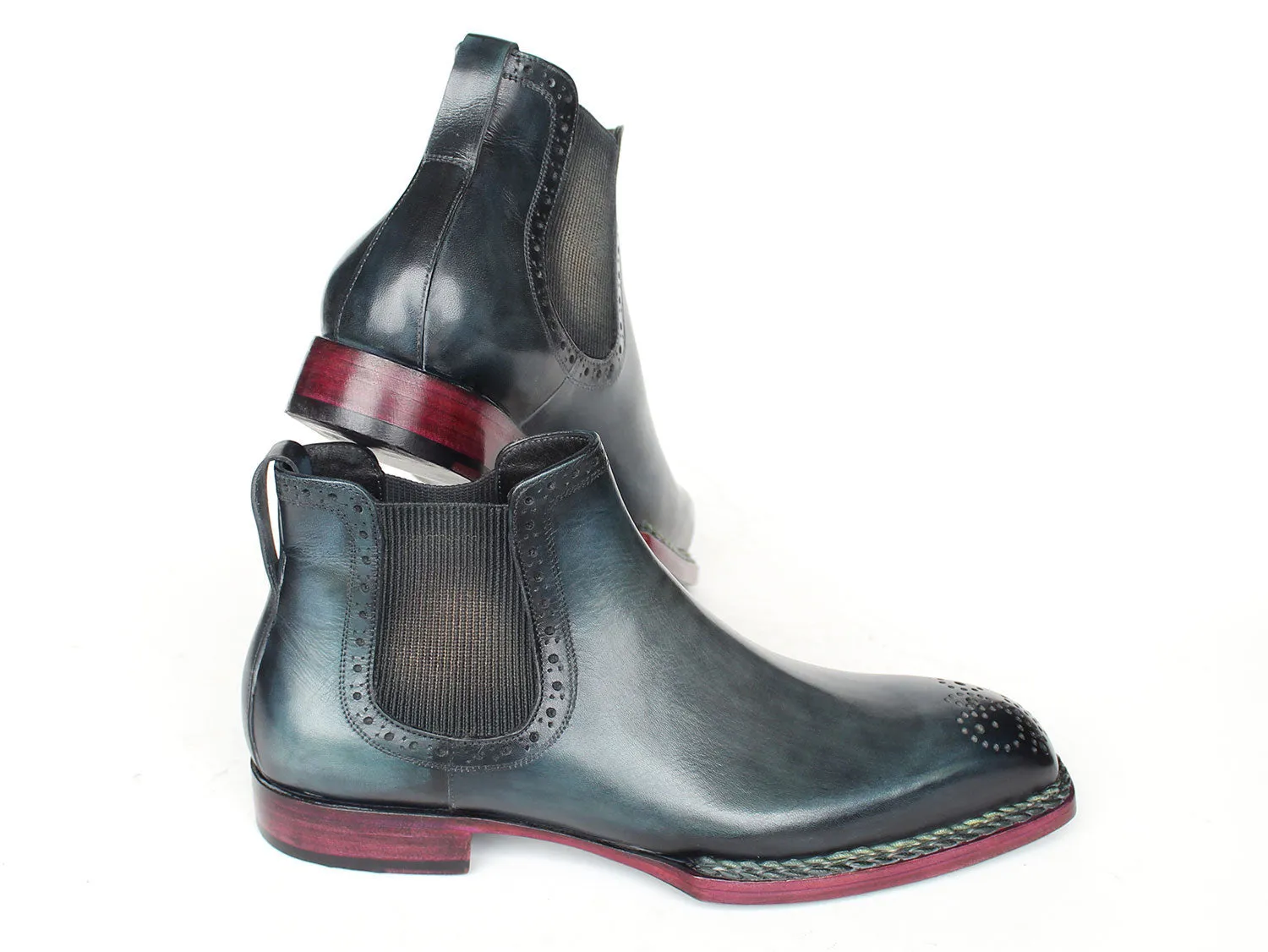 Paul Parkman Schuhe Paul Parkman Herren Norwegische genähte gebürstete Leder Chelsea Stiefel in Blau