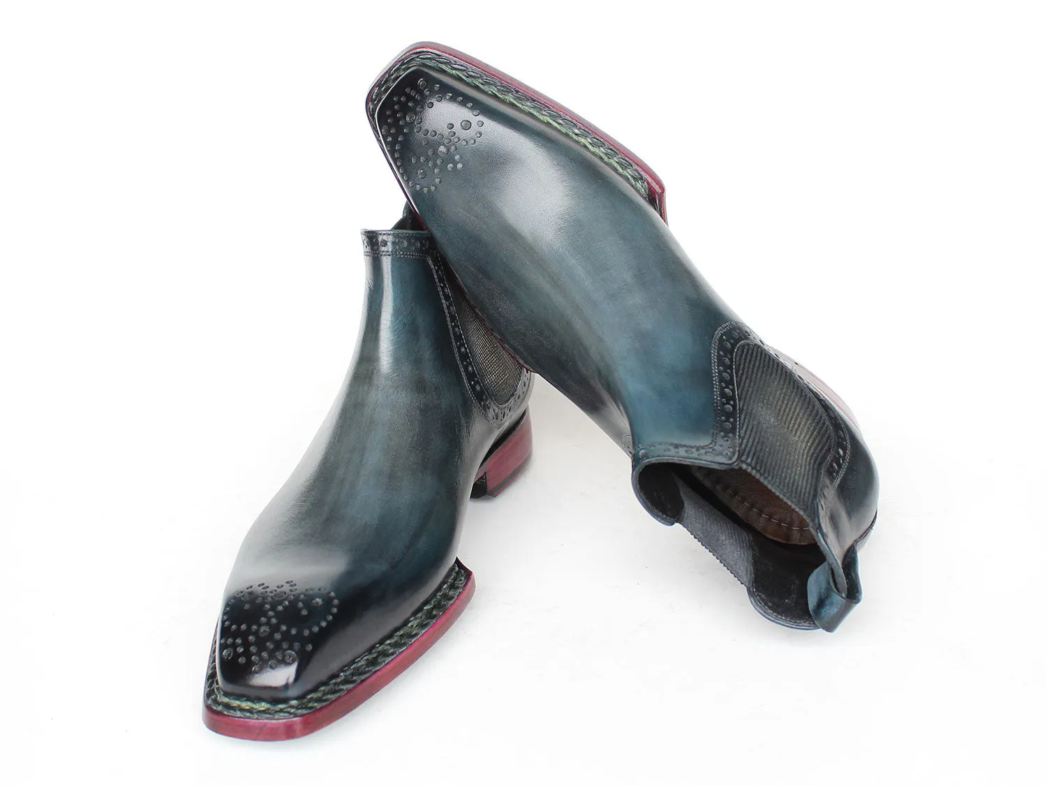 Paul Parkman Schuhe Paul Parkman Herren Norwegische genähte gebürstete Leder Chelsea Stiefel in Blau