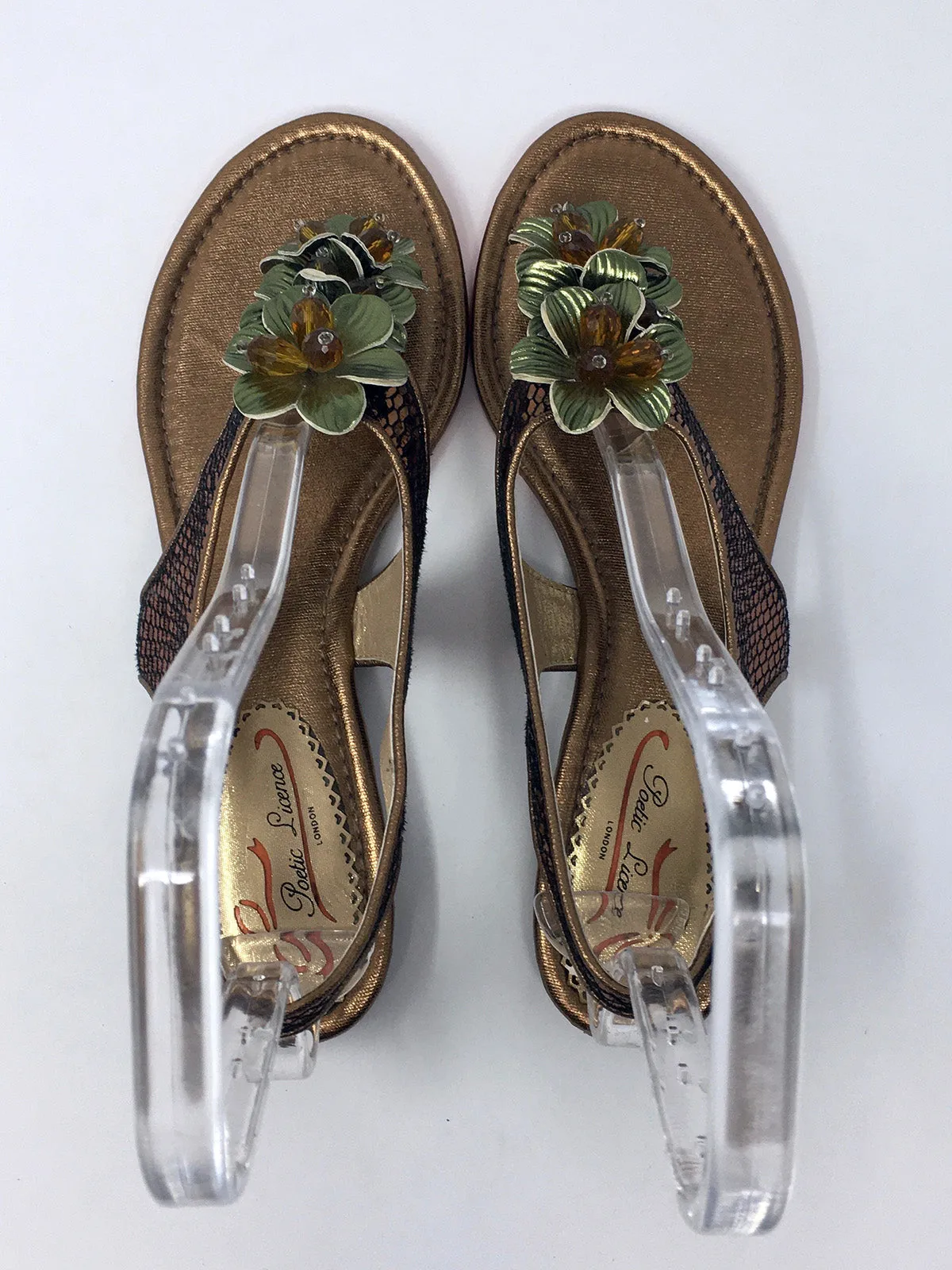 Poetic Licence Größe 9,5 Bronze & Salbeigrüne Schlangenprägung Sandalen