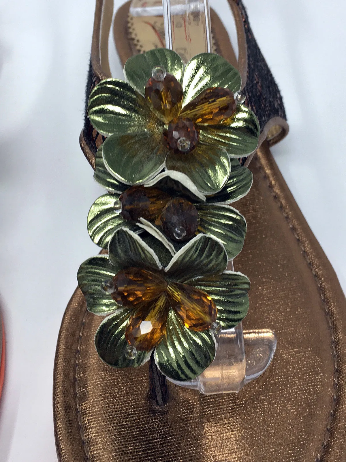 Poetic Licence Größe 9,5 Bronze & Salbeigrüne Schlangenprägung Sandalen
