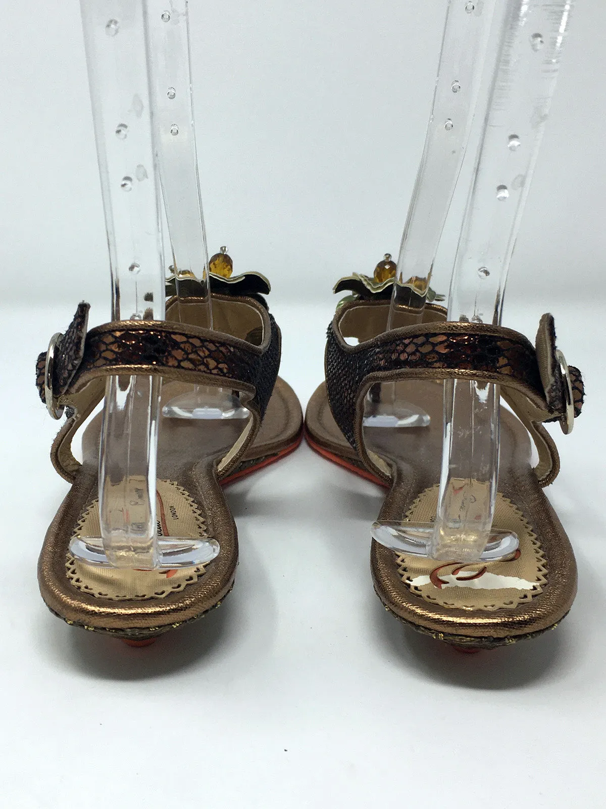 Poetic Licence Größe 9,5 Bronze & Salbeigrüne Schlangenprägung Sandalen