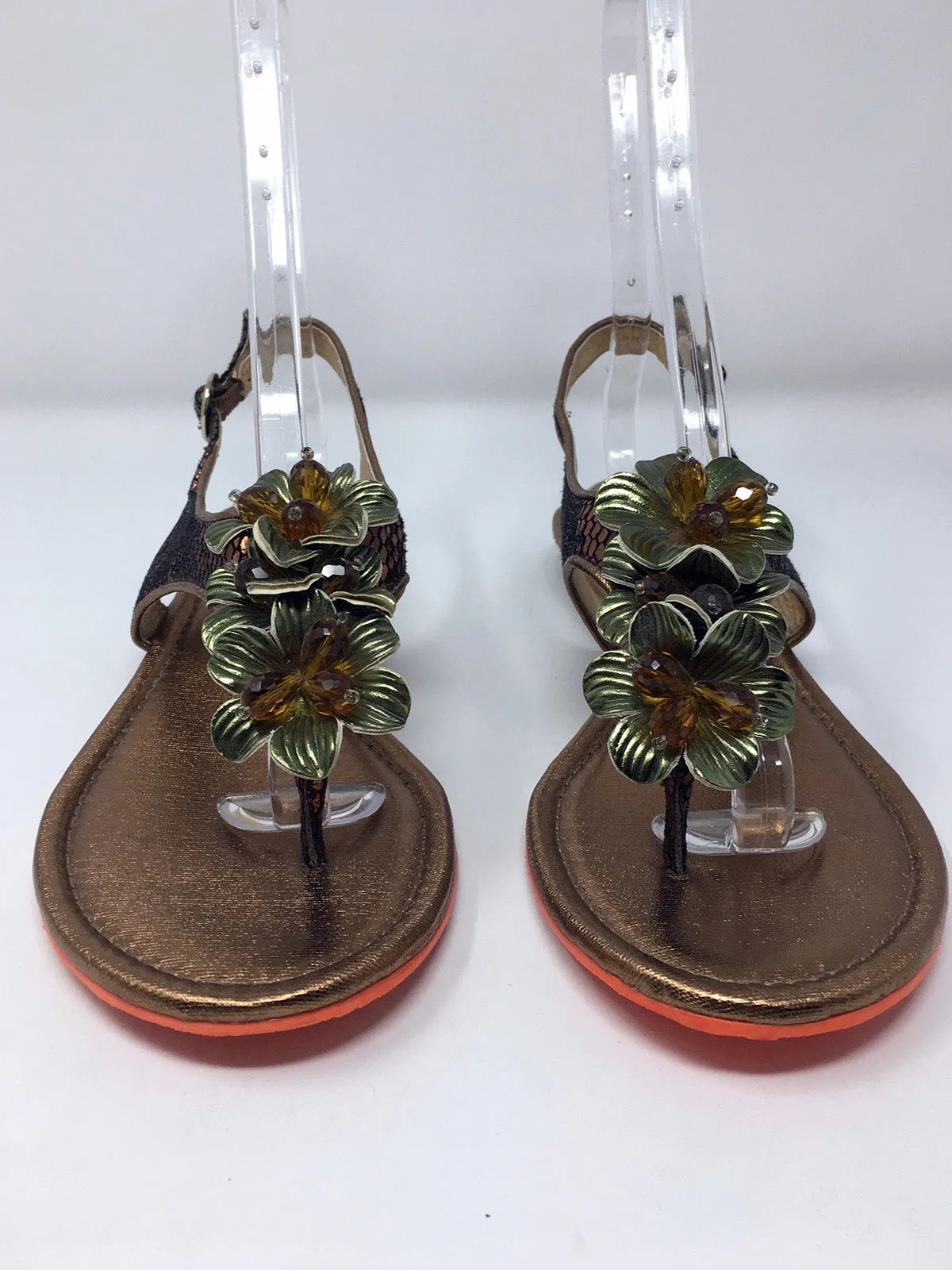 Poetic Licence Größe 9,5 Bronze & Salbeigrüne Schlangenprägung Sandalen