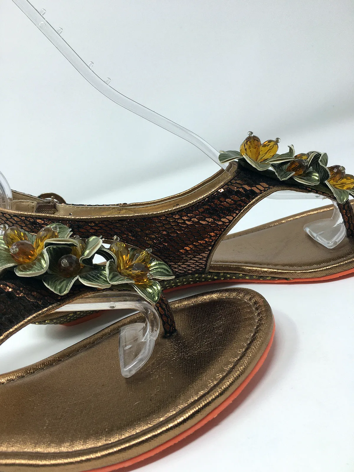 Poetic Licence Größe 9,5 Bronze & Salbeigrüne Schlangenprägung Sandalen