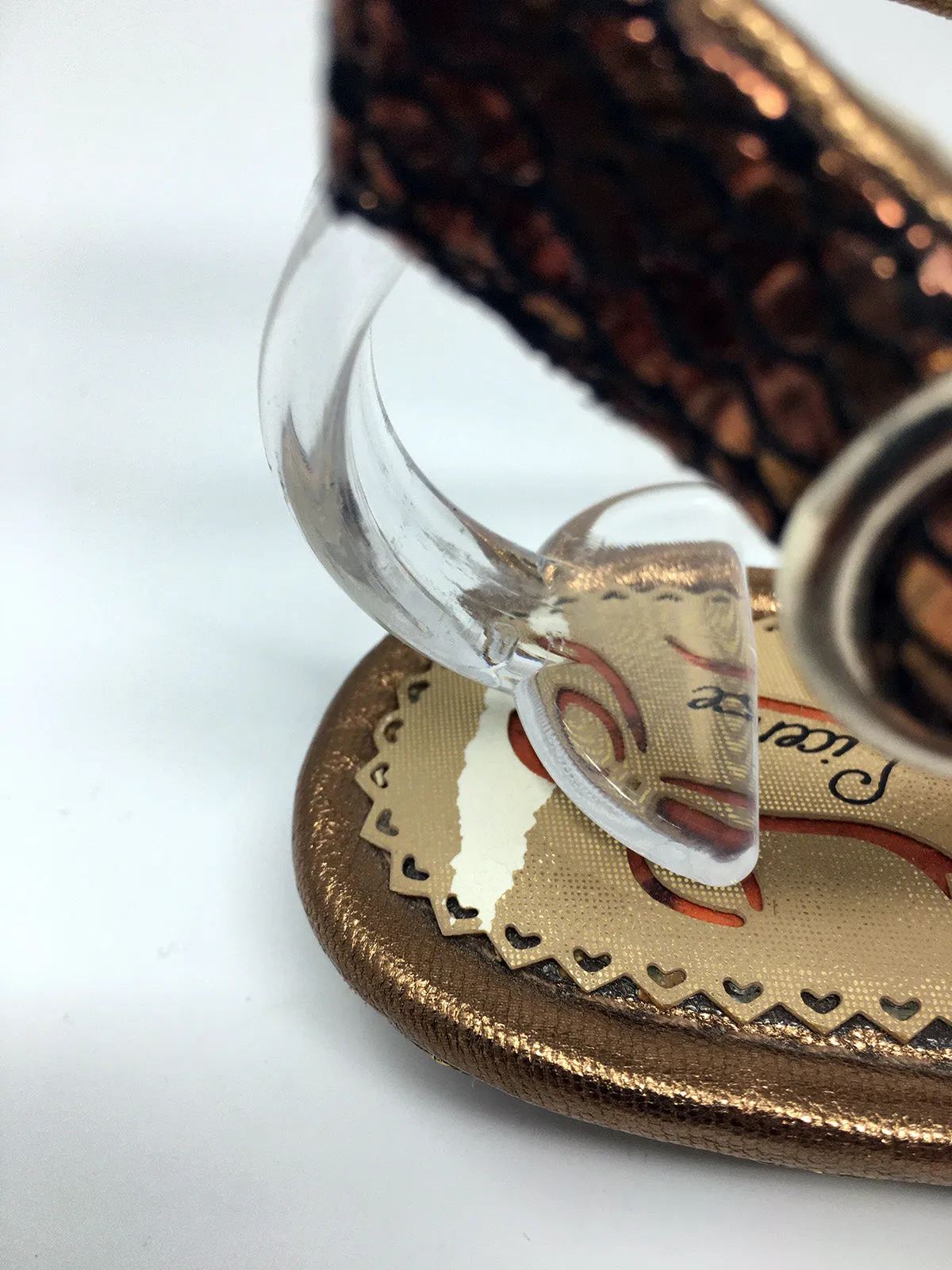 Poetic Licence Größe 9,5 Bronze & Salbeigrüne Schlangenprägung Sandalen