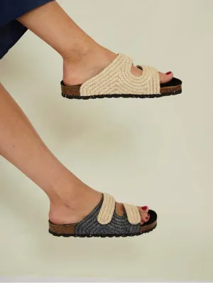 Pollenca Vegan Rafia Sandalen | Natur & Schwarz