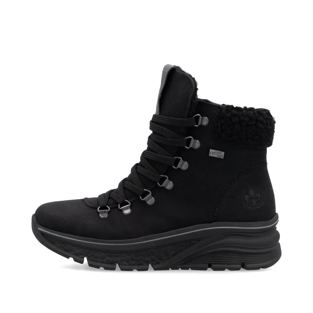 Rieker Schuhe 48034-00 Schwarz Knöchel Schnür-/Reißverschluss RTex