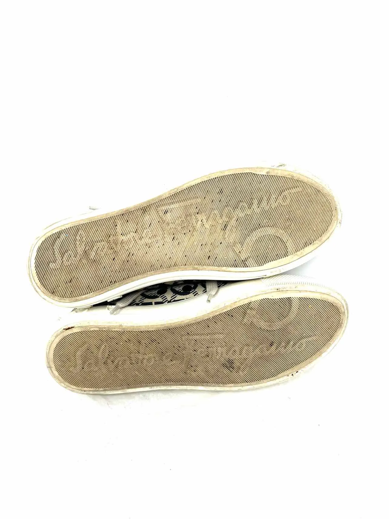 Salvatore Ferragamo Größe 8,5 Beige/Schwarz Signatur Schnürschuhe Sneakers AS IS